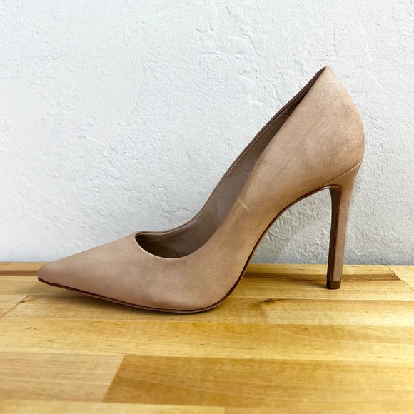 SCHUTZ Leather Pointed Toe Stiletto Heels Size 6.5 B Nude Beige Pumps Shoes - Picture 1 of 12